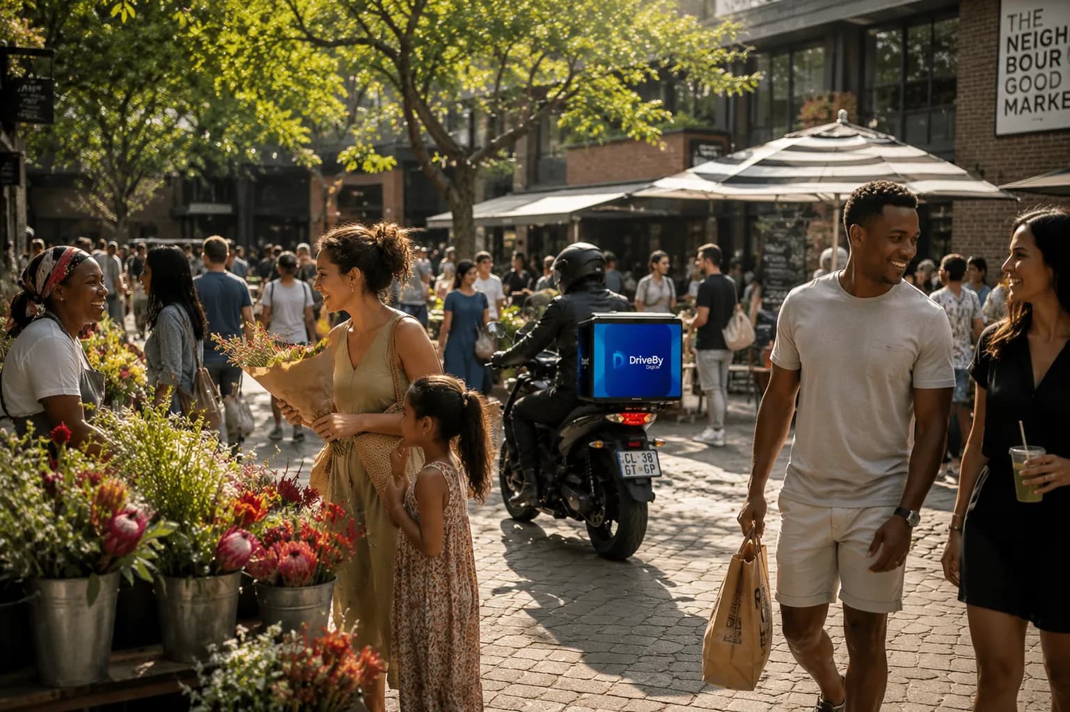 Professional delivery rider supported by DriveBy Digital community initiatives.